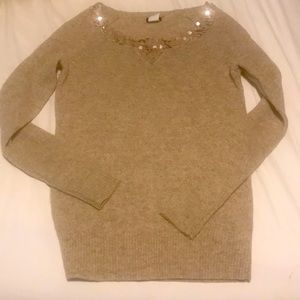 J Crew Sequin Crew Neck Wool Sweater